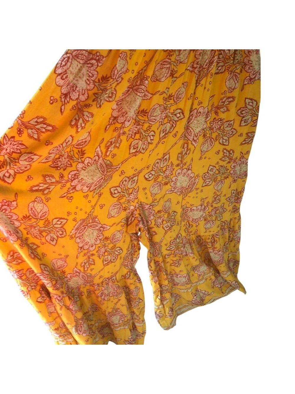 Free People Little of Your Love Floral Smocked Wide Leg Jumpsuit L Mustard - Picture 3 of 9